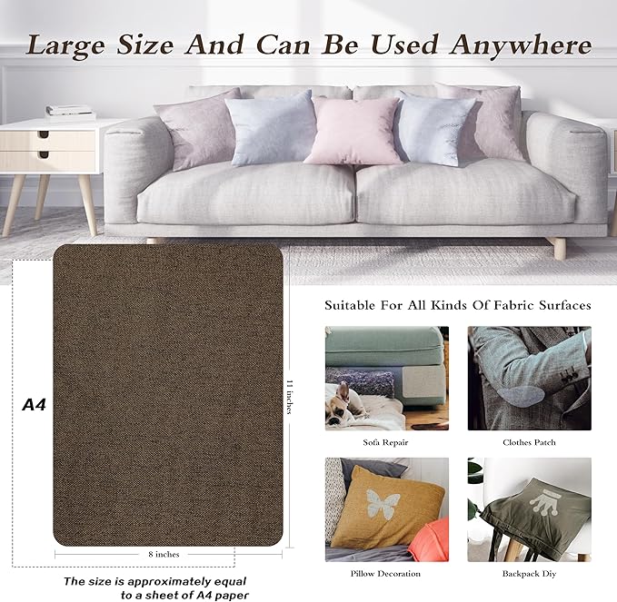 Fine Linen Repair Patches, Self-Adhesive Linen Fabric Patches, 8X11 inch Extra Size, Multi Color, Can be Used for Linen Sofa Repair and Linen Clothes Repair(Dark Brown,8" x 11")