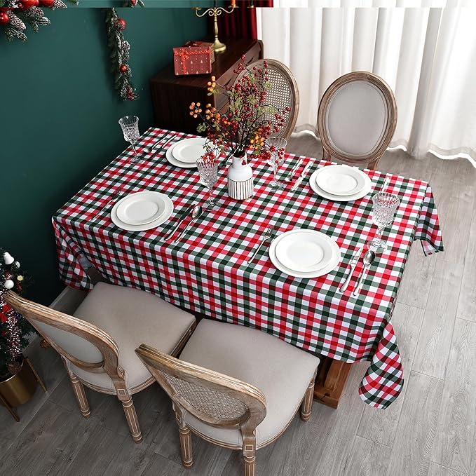 Red Gingham Christmas Plaid Tablecloth - Rectangular 58x102 Inch Water Resistant Table Cloth for Indoor/Outdoor Use - Holiday Table Cover for Kitchen, Picnics, and Parties