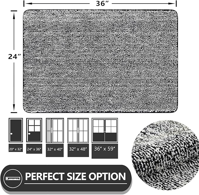 REFETONE Indoor Doormat, Front Door Mat 24"x36" Absorbent Rubber Backing Non Slip Back Door Mats, Washable Low-Profile Inside Floor Mat Door Rugs for Entryway, Resist Dirt Mud Mat for Dogs, Black