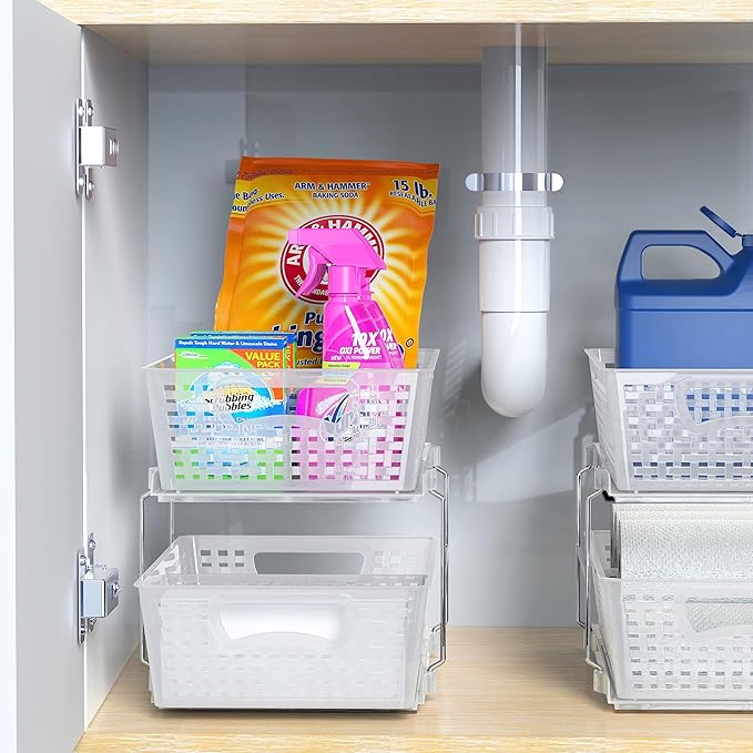 Simple Houseware 2 Tier Bathroom Organizer Tray Pull-Out Sliding Drawer/Under-Sink Storage, Clear