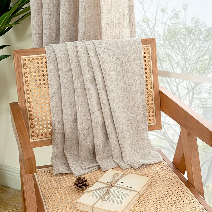 YoungsTex Natural Linen Semi Sheer Curtains 72 Inch Length 2 Panels for Living Room, Light Filtering Drapes Textured with Rod Pocket Back Tab for Bedroom Country Farmhouse, 42 X 72 Inch