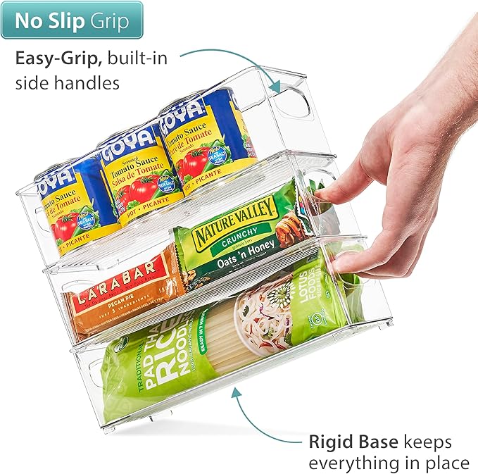 Sorbus Stackable Refrigerator Organizer Bins - Clear Storage Bins for Kitchen Pantry, Freezer & Fridge Organization - Food Organizing Plastic Containers with Handles for Countertops & Drawers (6 Pack)