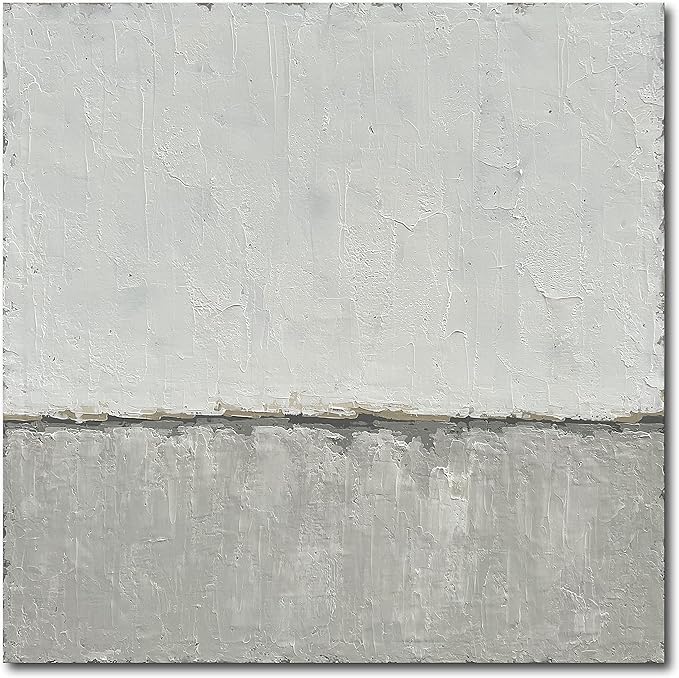NANKAI art Hand-painted abstract canvas wall art featuring a minimalist design in gray White acrylic painting Original modern home decoration art Can be hung directly on the wall. 24x24 inches