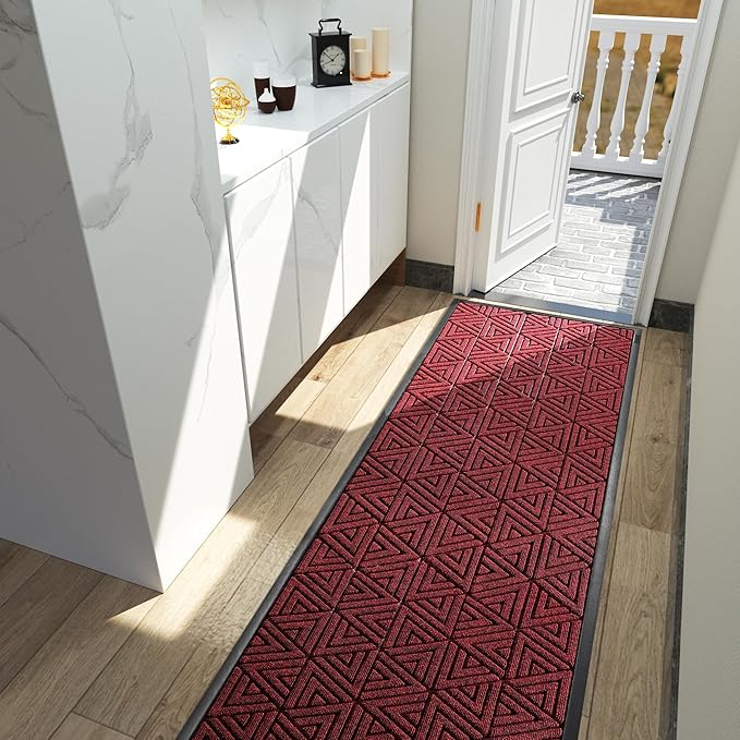 Yimobra Front Door Mat Outside Entrance 72 x 24, Waterproof and Washable Outdoor Mat, Non Slip Rubber Backing, Heavy Duty Welcome Matt for Home Entry Floor Porch Garage Office, Low Profile, Black Red