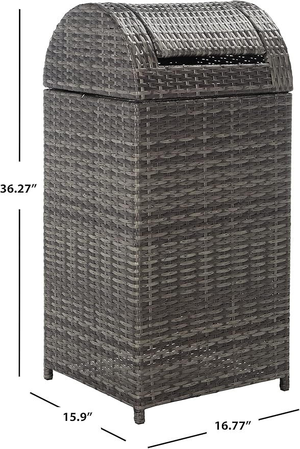 SAFAVIEH Outdoor Collection Mazeli Grey Brown Woven Swing Top Dome Lid Trash Bin (Fully Assembled) PAT7511C
