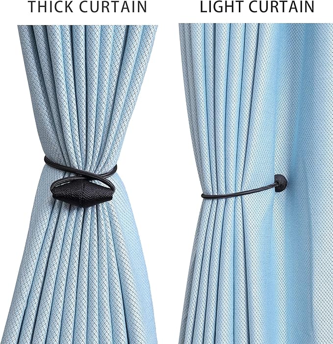 2 PCS Magnetic Curtain Tiebacks, European Style Convenient Drape Tie Backs Holdbacks for Thin or Thick Home & Office Window Draperies, No Tools Required-Black