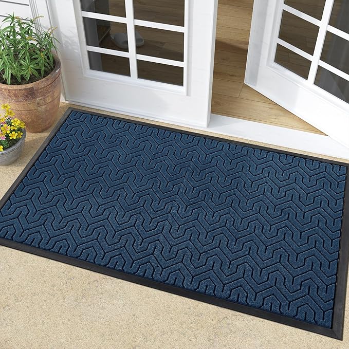 Yimobra Large Door Mat Outside Entrance 36x24, Waterproof Heavy Duty Outdoor Mats for Front Door, Non Slip Rubber Entry Mat for Garage Patio, Easy Clean, Blue