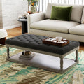 48" Large Ottoman with Storage Coffee Table, Upholstered Tufted Linen Ottoman Bench with Solid Wood Shelf for Living Room, Bedroom, Holds 250lbs (Dark Gray)