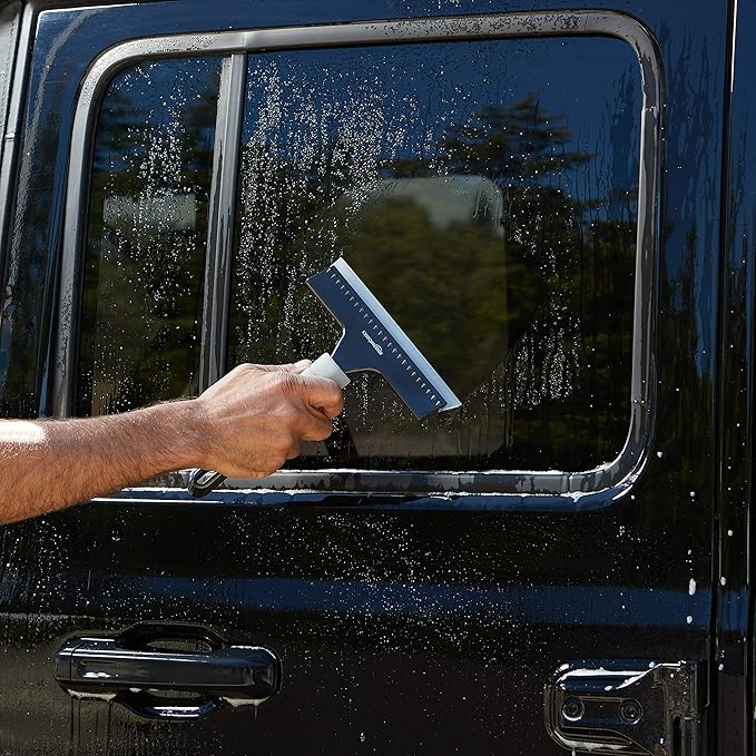 Amazon Basics Window Squeegee with Handle for Car Windows, Glass, Mirror, Black