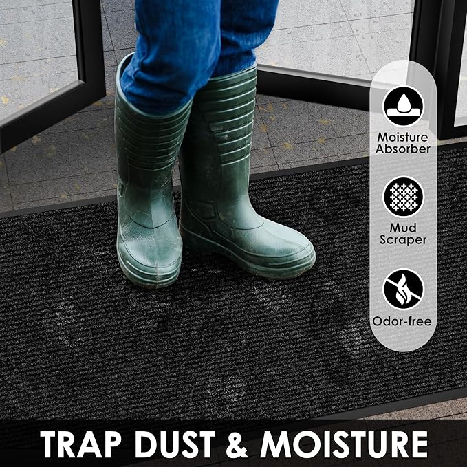 4′ x 4′ Front Door Mat Indoor Outdoor Entrance, Commercial Floor Mat Heavy Duty Dirt Trapper Entryway Doormat, Custom Size Non Slip Rubber Backing Welcome mat, Door Mat for High Traffic Area
