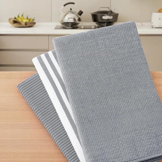 Homaxy Premium Kitchen Towels(18”x 28”, 12 Pack), Large Cotton 380 GSM Kitchen Hand Towels, Soft and Absorbent Terry Dish Towels, Multipurpose Tea Towel Set with Hanging Loop, Grey