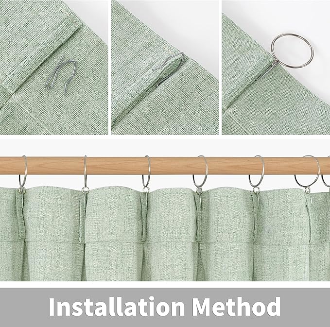YoungsTex Sage Green Linen Curtains 90 Inch Length Living Room, Textured Semi Sheer Drapes Light Filtering with Pinch Pleated Window Treatments for Bedroom Dining Room, 2 Panels, 40 X 90 Inch