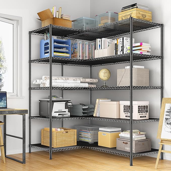 52.36" W Storage Shelves Metal Shelving Unit Load 1400LBS 5 Tier Wire Rack for Storage Adjustable Garage Shelving Heavy Duty Shelves for Pantry Kitchen Garage, 52.36W x13.78Dx70.8H