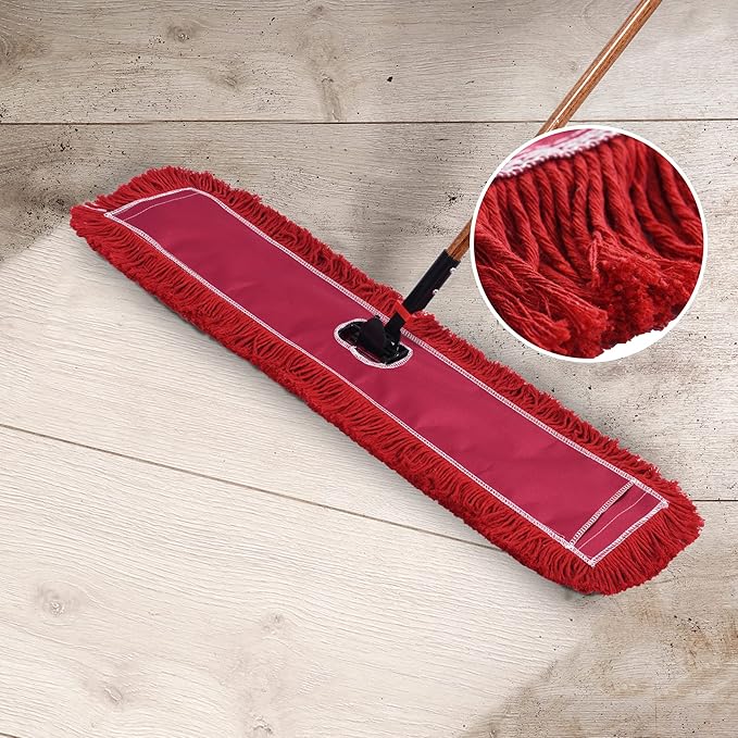 Matthew Cleaning 36'' Industrial Strength Cotton Dust Mop Refill Washable Replacement Heads for Residential & Commercial Use Fit Standard Dust Mop Frames, Hardwood, Concrete Floors Red 1 Pack