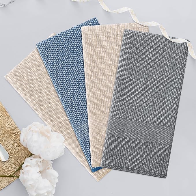 Homaxy Premium Kitchen Towels(18”x 28”, 6 Pack), Large Cotton Kitchen Hand Towels, Flat and Terry Dish Towels, 380 GSM Highly Absorbent Tea Towel Set with Hanging Loop, Multicolor