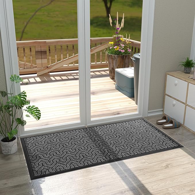 Yimobra Large Door Mat Outside Entrance 47x24, Waterproof Heavy Duty Outdoor Mats for Front Door, Non Slip Rubber Entry Mat for Garage Patio, Easy Clean, Mix Grey