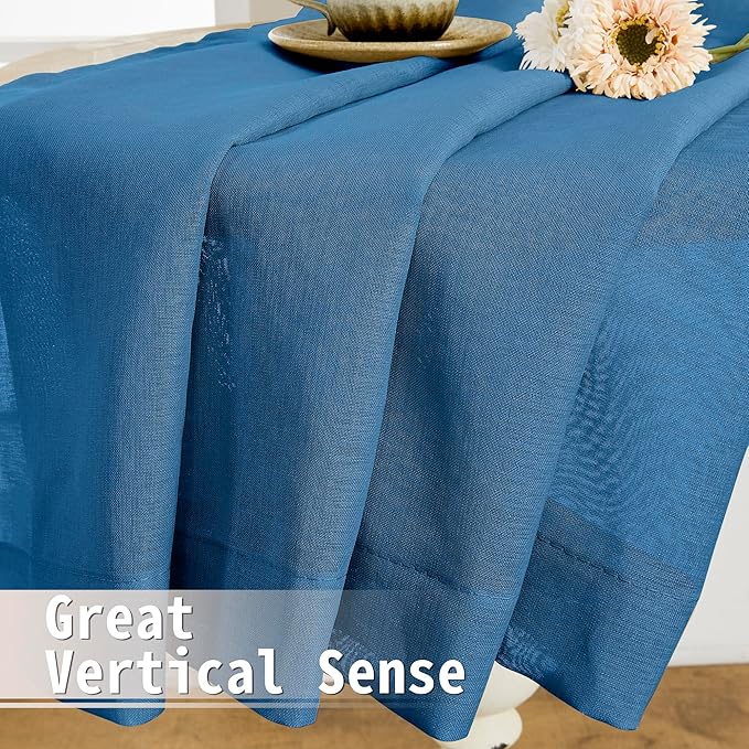 Tollpiz Sheer Door Curtain Closet Linen Textured Curtains Sheer Doorway Light Filtering Voile Patio Glass Door Rod Pocket Curtain French Door, 54 x 72 inches Long, Classic Blue, Set of 1 Panel