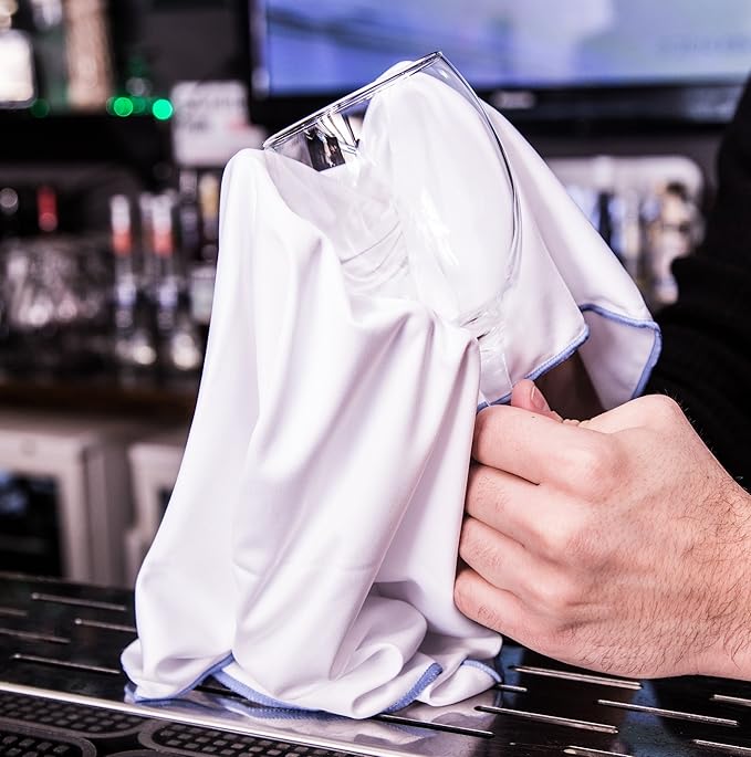 Trendy Bartender Toast to Perfection Microfiber Commercial Grade Glass Polishing Lint-Free Cloth for Spotless Shine and a Residue-Free Finish - 30x30 inch - White
