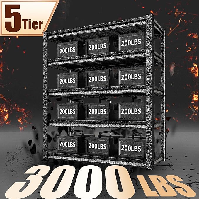 48" W Garage Shelving Heavy Duty，3000LBS Loads Adjustable Garage Storage Shelves,5-Tier Metal Storage Racks and Shelving Units, Utility Rack Shelves,48”W x 24”D x 78”H,Silver