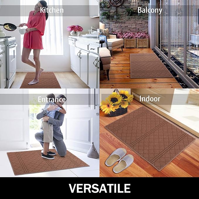 REFETONE Indoor Doormat, Front Back Door Mat 32"x48" Absorbent Rubber Backing Non Slip Door Mats, Low-Profile Resist Dirt Rugs, Machine Washable Door Rug Inside Floor Mat for Entryway, Chocolate