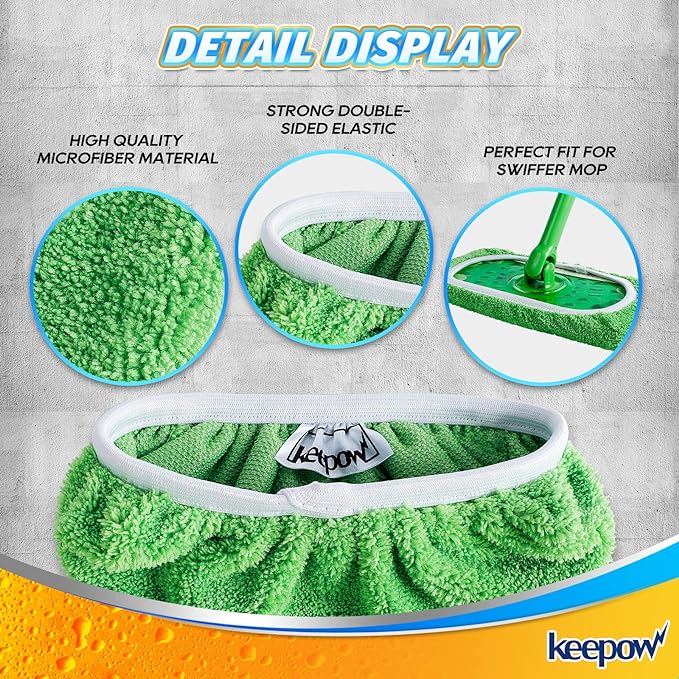KEEPOW Reusable Wet Pads Refills Compatible with Swiffer Sweeper Mop, Dry Sweeping Cloths, Microfiber Wet Mopping Cloths for Hardwood Floor Cleaning, 4 Pack (Mop is Not Included)