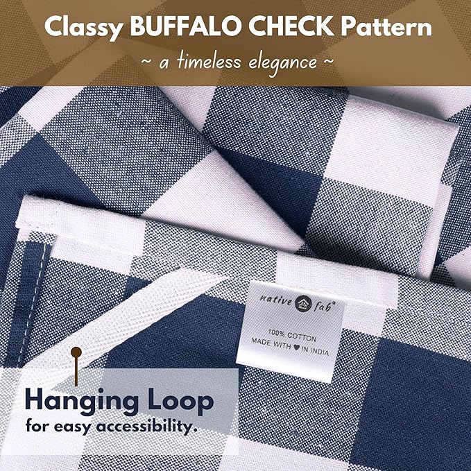 Native Fab 12-Pack Kitchen Towel with Hanging Loop 16x26 inches, Cotton Buffalo Check Kitchen Towels for Cleaning Drying, Washcloths Soft & Absorbent Cloth Rags, Bar Towel, Dish Cloth, Navy