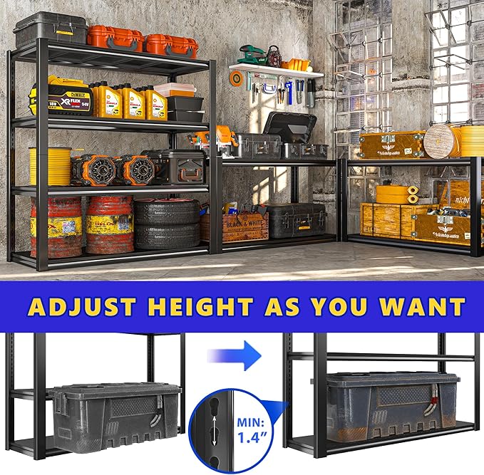 Raybee 40" W Garage Shelving Heavy Duty Storage Shelves 56.9" H Metal Shelving Heavy Duty Load 1600LBS Adjustable Metal Shelves for Storage for Pantry Kitchen 40" W x 19.1" D x 56.9" H
