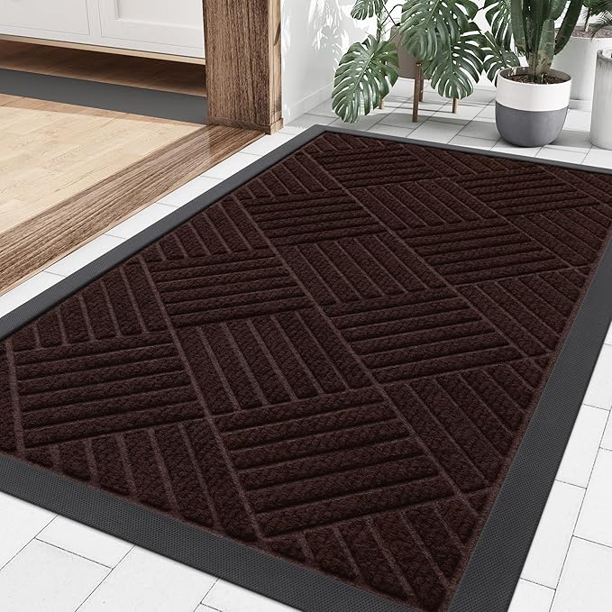 Smiry Front Door Mat Outside Entrance, Heavy Duty Outdoor Indoor Natural Rubber Doormat, Non Slip, Trap Dirt and Moisture, Easy Clean, Low Profile Patio Porch Entryway Mat, 29.5x17, Pure Brown