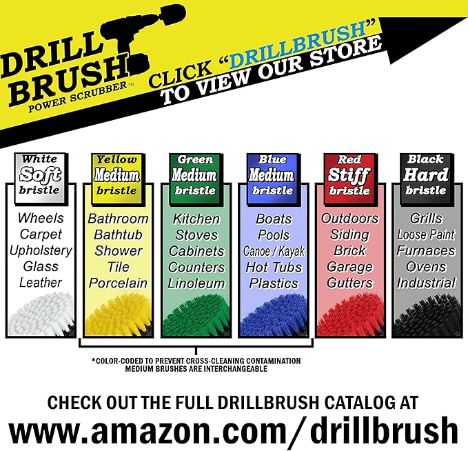 Drillbrush Heavy Duty Stiff Bristle Brush Kit – Power Scrubber Attachment for Concrete, Brick, Siding, Stone, Driveways, Fireplaces, Hard Water Stains, Gravestone & Cemetery Headstone Cleaning Brushes
