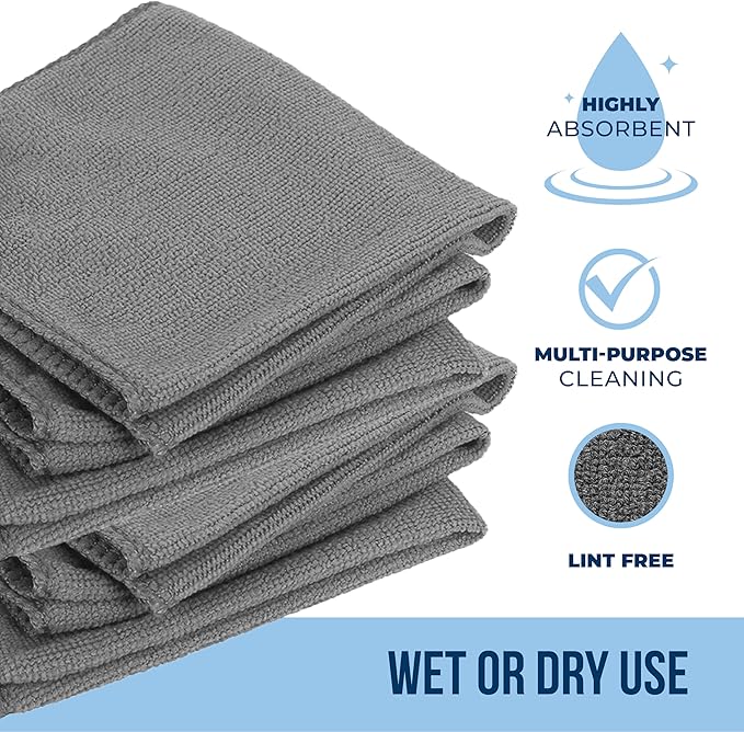 GREEN LIFESTYLE Chamois Cloth, Microfiber Cleaning Cloth 150 Pack, Borderless Towels Cleaning, Car Microfiber Towel, Drying Car Wash Towels (11.5" x 11.5", Grey)