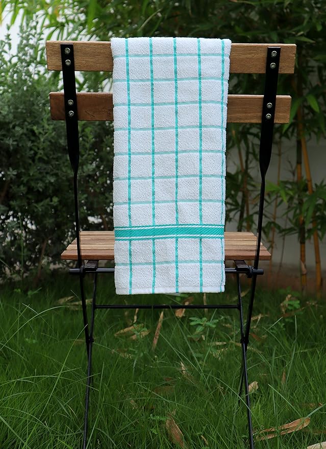 AMOUR INFINI Terry Cotton Kitchen Towels 4-Pack - Large 18 x 28 Inch, Absorbent & Soft Dish Towel with Hanging Loop, Washable Ideal for Cleaning, Drying (Teal)