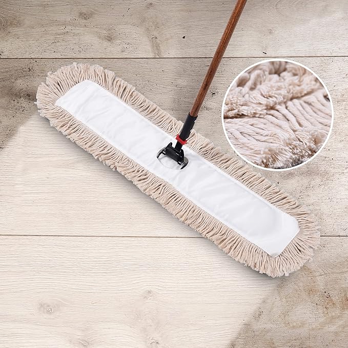 Matthew Cleaning 24'' Cotton Dust Mop Refill Washable Thick Tufted Replacement Heads for Residential & Commercial Use Fit All 24'' Dust Mop Frames, Hardwood, Laminate, Concrete Floors 6 Pack
