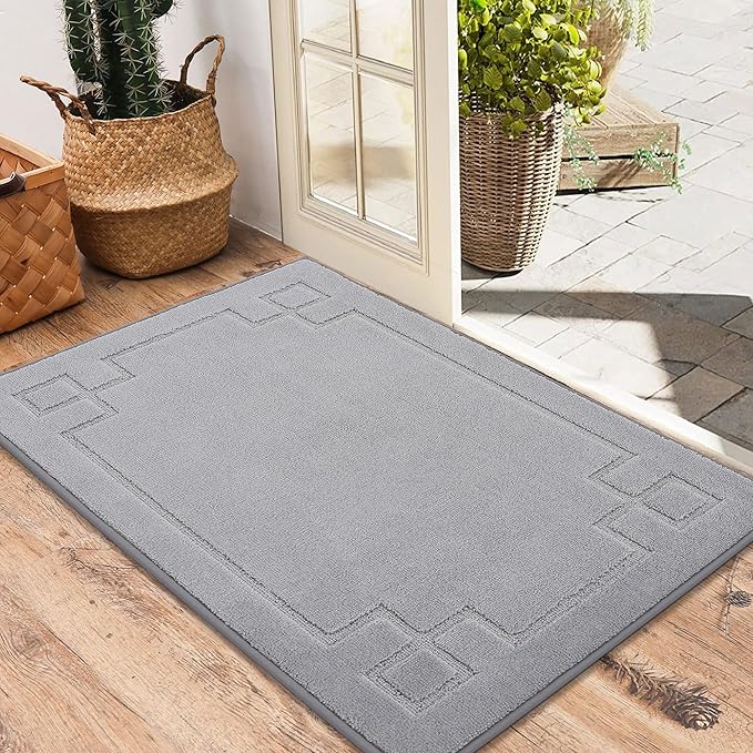 BEQHAUSE Door Mat 20" x 32", Non-Slip Door Mats Indoor Entryway Rugs Washable Low-Profile Absorbent and Stain Resist Floor Mats, Dog Door Mat for Front Back Door, Muddy Wet Shoes & Paws, Light Grey