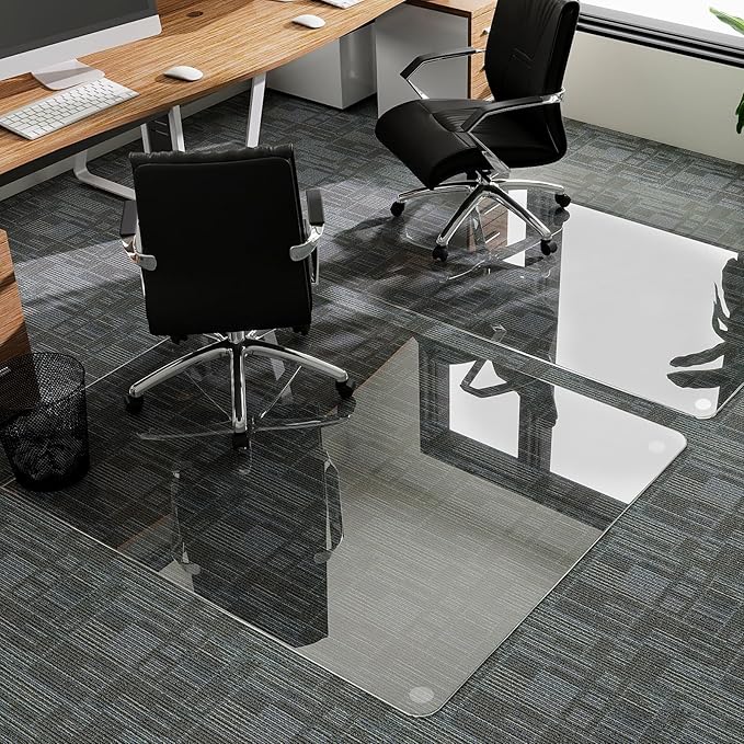 GLSLAND 54"x32" Tempered Glass Chair Mat Heavy-Duty Floor Protector for Carpet & Hard Floors Scratch-Resistant Office Computer Desk Mats Clear