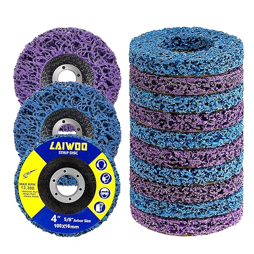 10 Pack Strip Disc Wheel for Angle Grinders Stripping Wheel, Paint Stripping Disc, Poly Abrasive Wheel for Metal Rust Welds, Oxidation, Paint Remover (4'' x 5/8''-Purple+Blue)