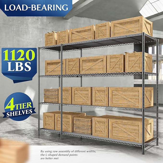 52.36''W Storage Shelves Metal Shelving Unit Load 1120LBS 4 Tier Wire Shelving for Storage Rack Adjustable Garage Shelving Heavy Duty for Pantry Kitchen Garage,52.36Wx13.78Dx59H