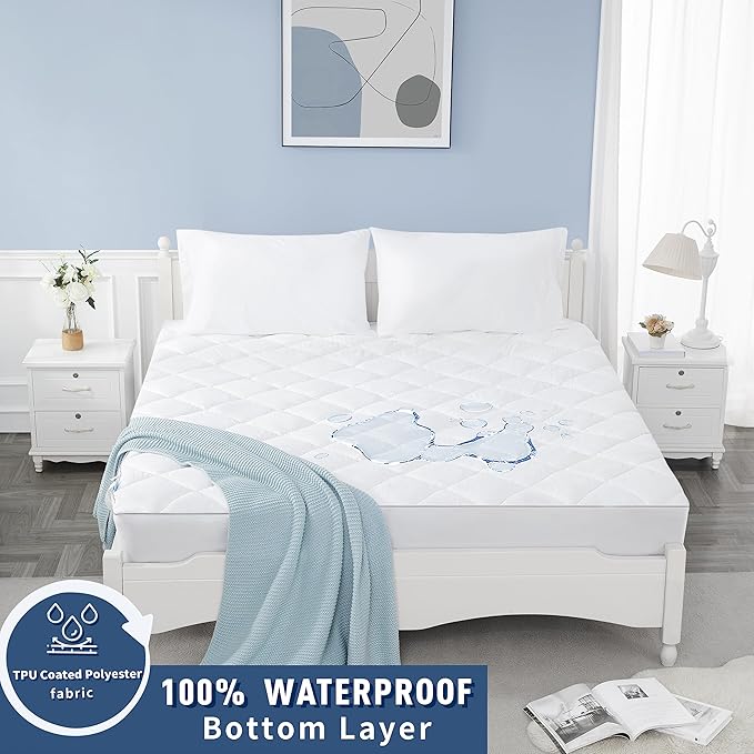 Sunflower Quilted Queen Mattress Protector, Mattress Pad Queen, Cotton Mattress Cover Waterproof, 18-22" Extra Deep Pocket Thin Version, Hypoallergenic Soft Durable