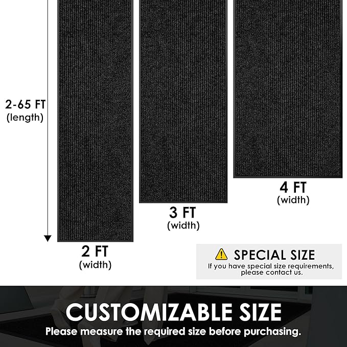 2′ x 53′ Front Door Mat Indoor Outdoor Entrance, Commercial Floor Mat Heavy Duty Dirt Trapper Entryway Doormat, Custom Size Non Slip Rubber Backing Welcome mat, Door Mat for High Traffic Area