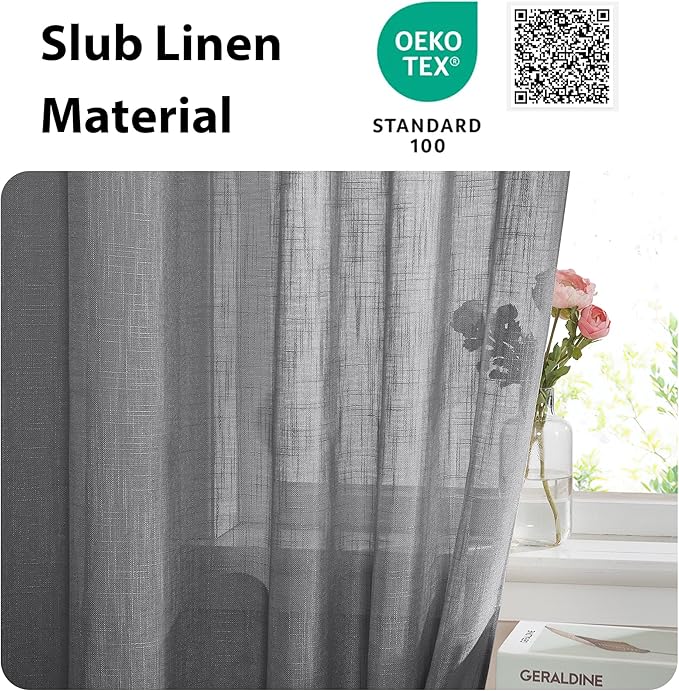 NICETOWN Sheer Door Curtains for Front Back Patio Glass Door, Farmhouse Light Filtering Window Treatment Window Covering with Asjustable Tiebacks, 26" Wide x 72" Length, Dark Grey, 1 Panel