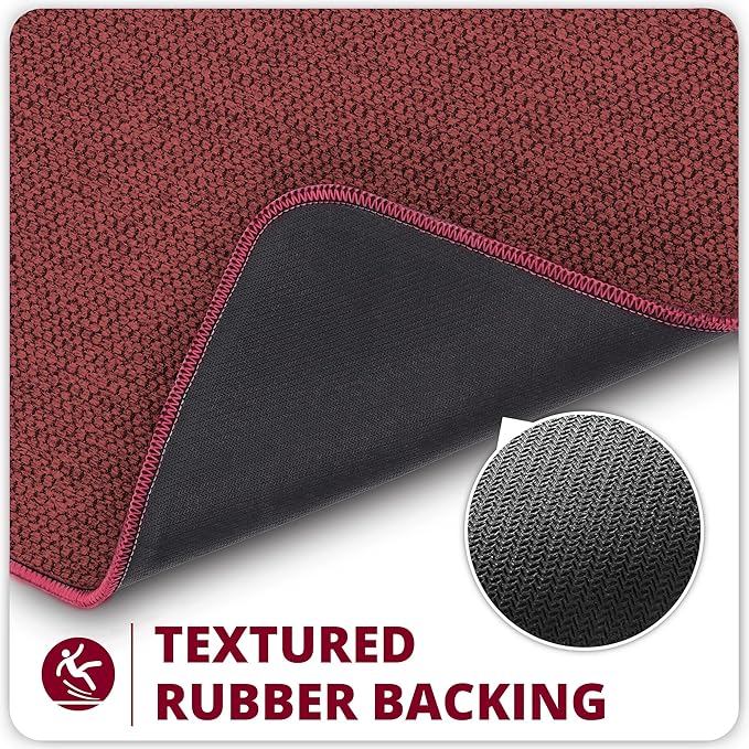 Bathroom Rugs Set 2 Pieces,Thin Bathroom Mats,Toilet Rugs,Quick Dry,Non-Slip,Machine Washable,Low Pile,Absorbent Bath Mats,Shower,Sink,Home Decor Accessories.Red,1'5"x2'3"+1'8"x2" U Shape