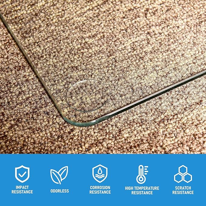 GLSLAND 36" x 46" Tempered Glass Chair Mat Heavy-Duty Floor Protector for Carpet & Hard Floors Scratch-Resistant Clear Office Mat 1/6" Clear