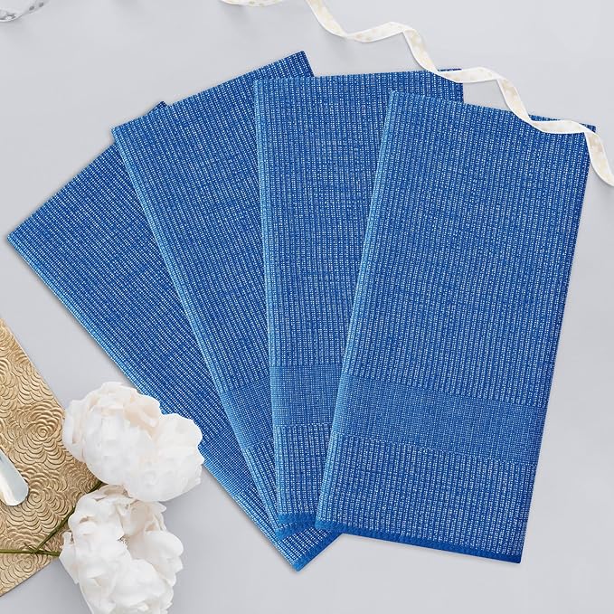 Homaxy Premium Kitchen Towels(18”x 28”, 6 Pack), Large Cotton Kitchen Hand Towels, Flat and Terry Dish Towels, 380 GSM Highly Absorbent Tea Towel Set with Hanging Loop, Blueberry