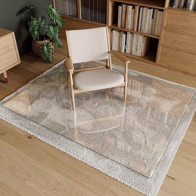 Koonmi Tempered Glass Chair Mat 60"x48" - Premium Office Chair Mat for Hardwood Floors & Low-Pile Carpet with 4 Non-Slip Pads - Thick Scratch-Resistant Surface