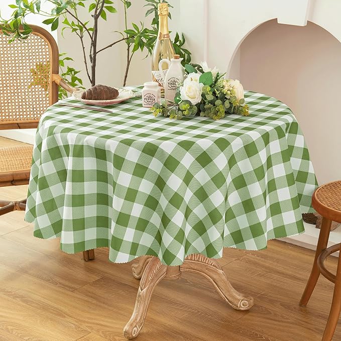 Waterproof Plaid Tablecloth Fabric - Round 25 Inch Classic Gingham Checker Table Cloth for Indoor/Outdoor Use - Buffalo Table Cover for Picnics, BBQs, and Parties