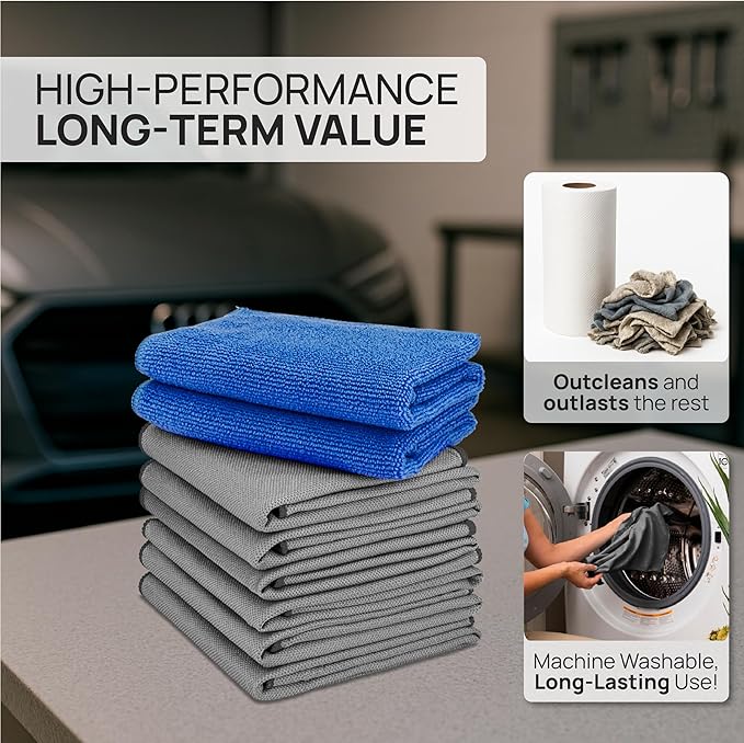 Claro Glass Towels Car Detailing 8-Pack – Streak Free Windshield Cleaner Cloth | Auto Glass Cleaner for Car Windows, Mirrors & Screens | Microfiber Car Cleaning Cloth for Detailing & Interior Use