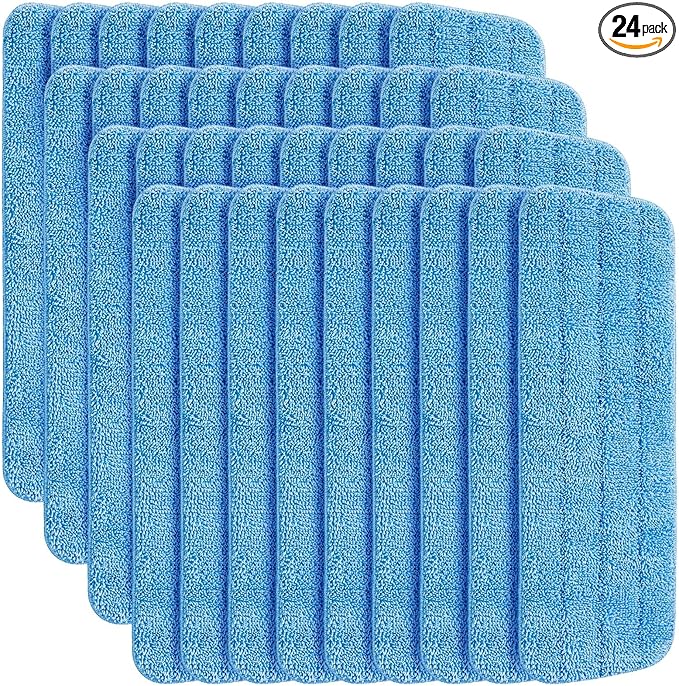 24 Pack Microfiber Mop Pad, Spray Mop Replacement Heads for Wet Dry Mops, Machine Washable Reusable Household Replacement Pads for Hardwood and Hard Surface Floor Cleaning and Scrubbing