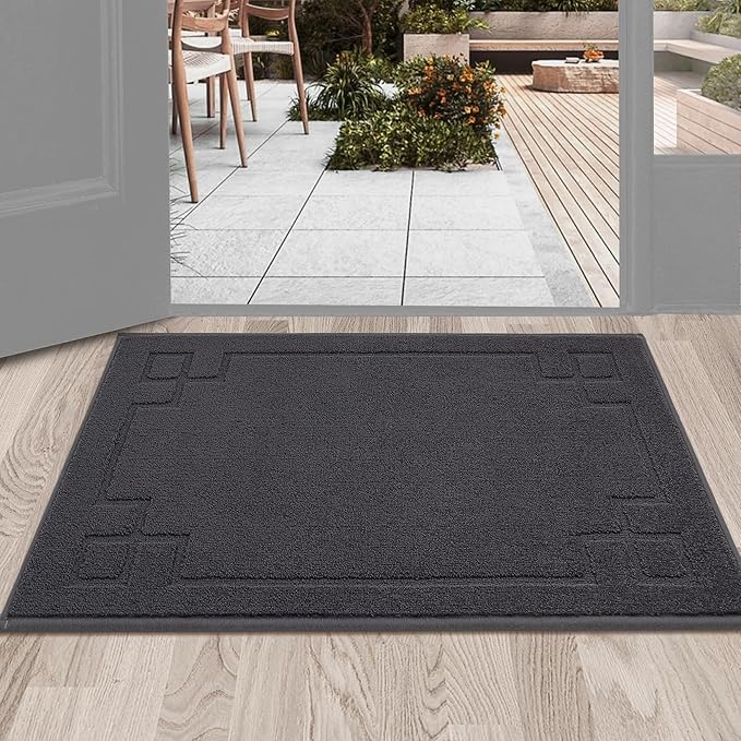 BEQHAUSE Door Mat 24" x 36", Non-Slip Door Mats Indoor Entryway Rugs Washable Low-Profile Absorbent and Stain Resist Floor Mats, Dog Door Mat for Front Back Door, Muddy Wet Shoes & Paws, Dark Grey