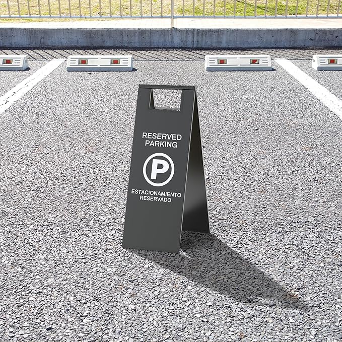 Reserved Parking Sign – Foldable Heavy Duty Plastic A-Frame with Bold “P” Symbol, Bilingual English & Spanish – 24" Tall Reserved Spot Marker for Storefront, Driveway, Garage – Black