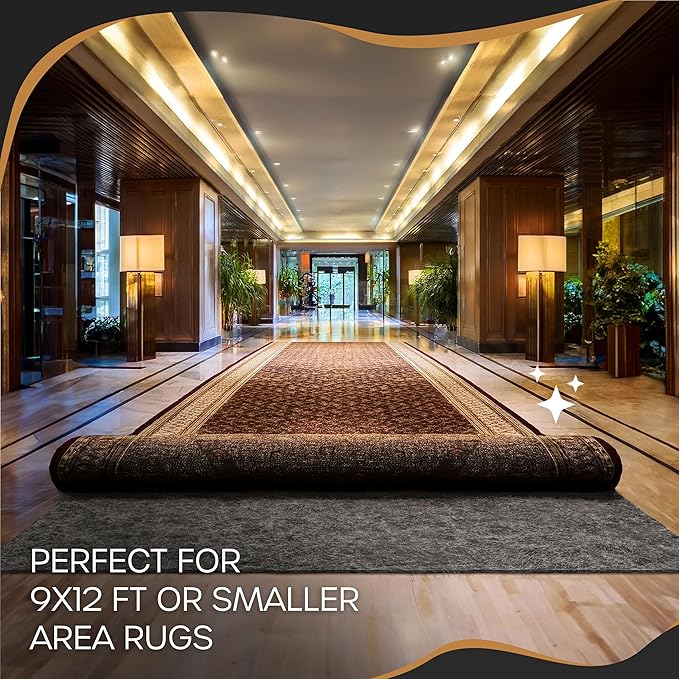 Nevlers Felt Rug Pad 9x12 | 1/4" Rug Runner Liner | Anti Skid Rug Gripper for Hardwood Floors Tile Slate & Stone | Felt TPO Under Rug Non Slip Pad | Sustainable Rug Pad Non Slip Grippers