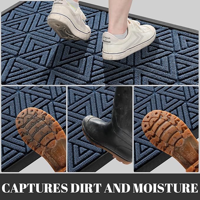 Yimobra Outdoor Mats for Front Door 29.5x17, All-Weather Waterproof Non-Slip Outdoor Door Mat Outside Eentrance, Garage/Patio Entryway Indoor Doormat, Easy Clean, Blue